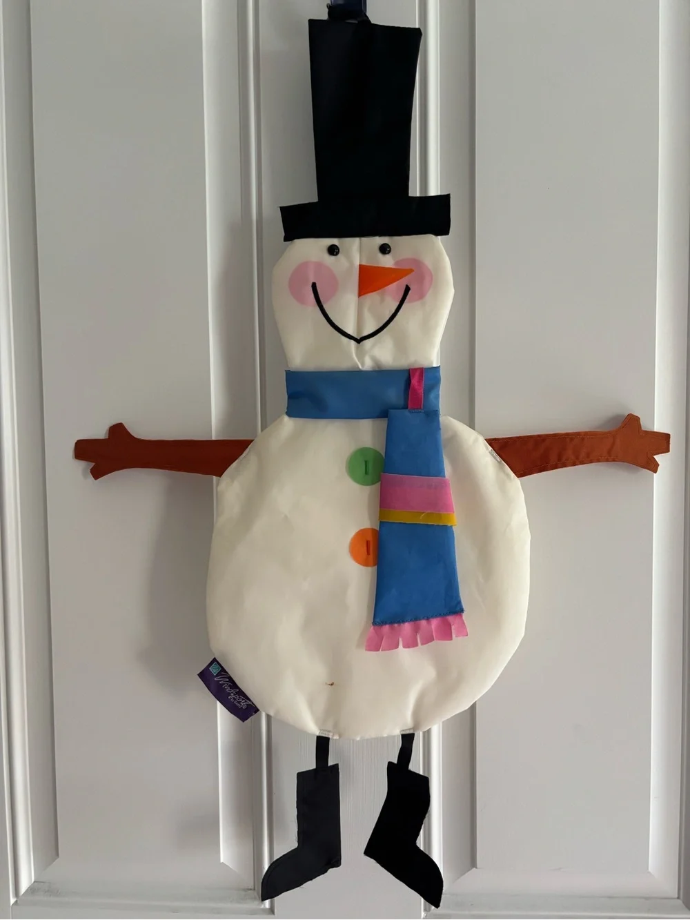 GANZ White Snowman Door Hanger with Black Hat and Blue Scarf